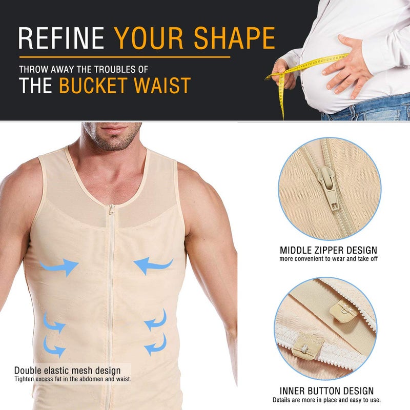 NonEcho Men Shapewear Compression Shirts Undershirts Slimming Body Shaper Waist Trainer Tank Top Vest with Zipper - Image 1